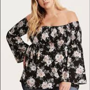 Torrid Floral Smocked Challis Off Shoulder Blouse Top Sz 2X